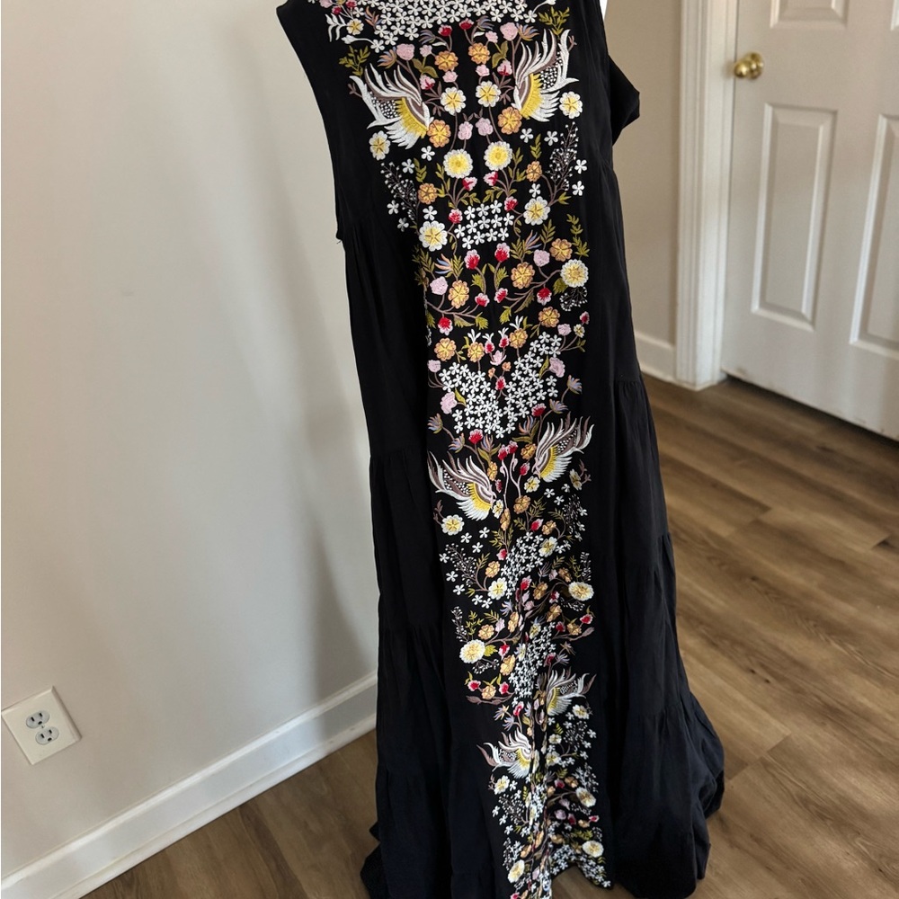 Floral Embroidered Black Maxi Dress